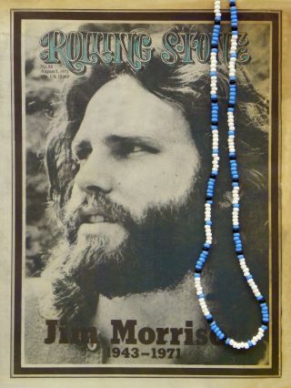 30 " Jim Morrison Style Handmade Bead Necklace Orig.  Turquoise White Black Doors