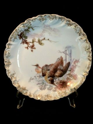 1891 C F H Limoges Cfh/gdm China Game Plate 9 " Woodland Snipe 24k Decal Trim Exc
