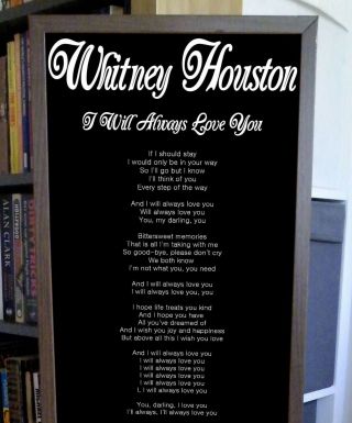WHITNEY HOUSTON I WILL ALWAYS LOVE YOU POSTER LYRIC SHEET,  THEATRE,  JAZZ,  R AND B 2