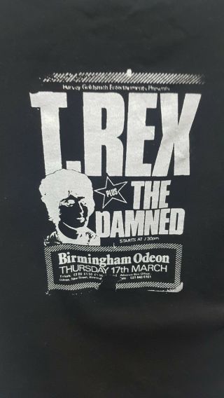 T Rex Ticket T Shirt Hand Made Screen Print Supported By The Damned Marc Bolan