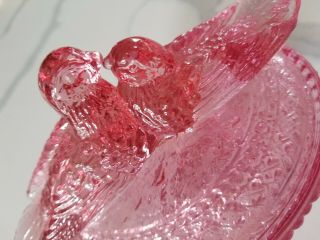 Vintage Covered LIDDED DISH Pink Depression Glass LOVE BIRDS Candy FOOTED 4