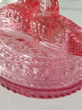 Vintage Covered LIDDED DISH Pink Depression Glass LOVE BIRDS Candy FOOTED 5