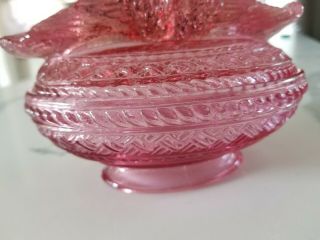 Vintage Covered LIDDED DISH Pink Depression Glass LOVE BIRDS Candy FOOTED 6