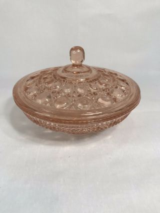 Vintage Pink Depression Indiana Glass Candy Dish With Lid Windsor Pattern