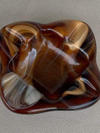Large Vintage Slag Art Glass Marble Ashtray Imperial W/ Tag Aggregate 6