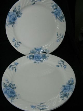 4 Corelle Blue Velvet Dinner Plates Rose Swirl Edge