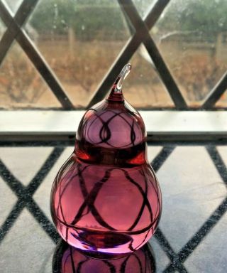 Wedgwood Art Glass Paperweight Pear Shape Rare Pink Neodymium Vintage England