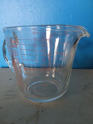 Vintage Pyrex Measuring Cup Red Lettering 4 Cup 1 Quart No Metric GOOD USA 4