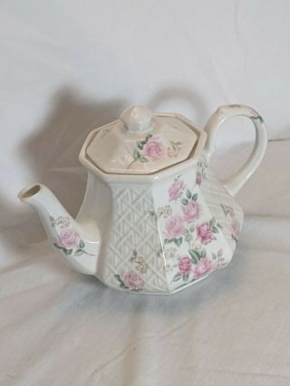 Vintage Windsor Sadler White Pink Roses English Teapot