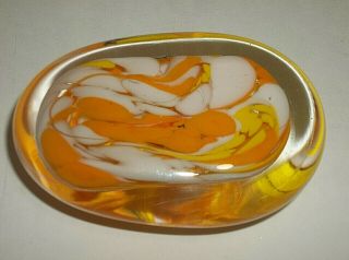Vintage Studio Art Glass Paperweight White Yellow Orange Candy Corn