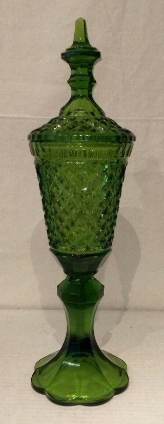 Mcm Mid Century Le Smith Green Glass Old English Hobnail 810 Lrg 15 " Urn Compote