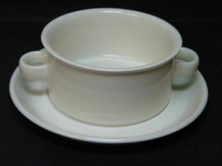 Rare Wedgewood Midwinter Stonehenge Double - Handled Soup Bowl With Underplate