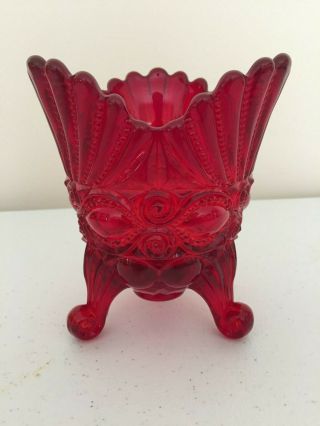 Vintage Ruby Red Glass Eyewinker Pattern Spoonholder Spooner Or Vase Mosser Exc