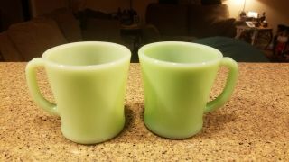 2 Vintage Fire King Jadeite D Handle Coffee Mugs