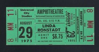 Vintage 1975 Linda Ronstadt Full Concert Ticket @ Universal Amphitheatre