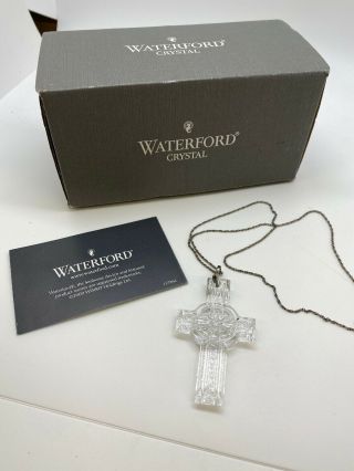 Waterford Crystal Celtic Cross Pendant Necklace Silver Chain Jewelry Ireland