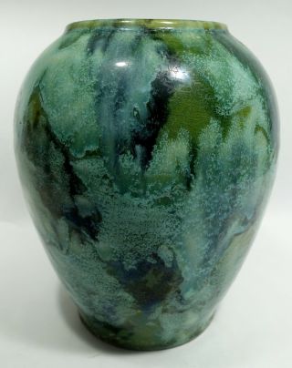 Vintage Deco 1930s Brush Mccoy Blue Green Oil Drip Onyx Vase Jar 4