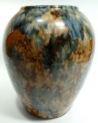 Vintage Deco 1930s Brush Mccoy Gold Blue Green Oil Drip Onyx Vase Jar 3