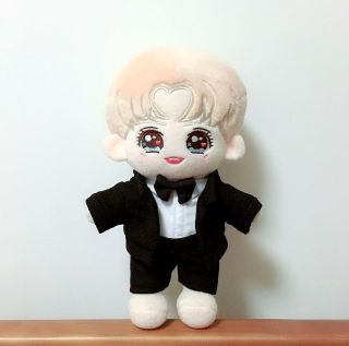 15cm 20cm Kpop Exo Plush Doll Clothes Outfit Rompers T - Shirt Bow Tie Suit Black