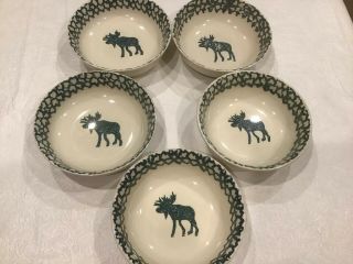Folk Craft Moose Country Tienshan Green Sponge Soup/ Cereal Bowls Set Of 5
