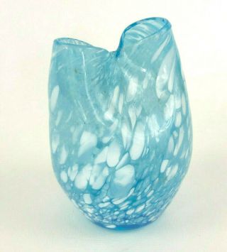 Vintage Rainbow Art Glass Light Blue & White Slag Glass Bud Vase 1970s