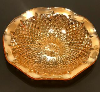 Vintage Indiana Glass Iridescent Marigold Amber Diamond Point Serving Bowl