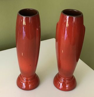 2 Vintage Frankoma Vases 43,  Red Orange Glaze Art Deco Mid Century Vases