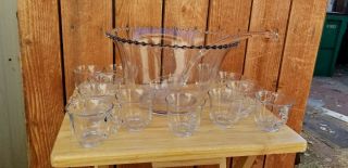 Vintage Candle Wick Imperial Glass Punch Bowl Set With 12 Cups And A Ladle