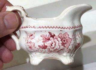 Antique Staffordshire Toy Footed Creamer,  Red Floral Transfer,  C.  1850