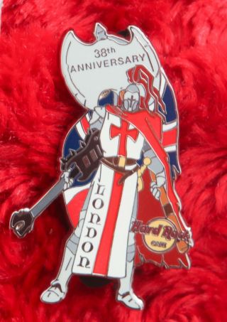Hard Rock Cafe Pin London 38th Anniversary St.  George Knight Guitar Axe Cross