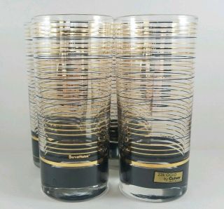 Vintage Culver Barware Highball/drinking Glasses - Black And Gold - Set Of Four