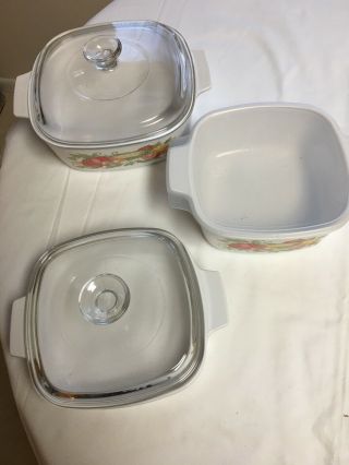 corning ware casserole set. ,  with lids.  1 qt,  1 1/2 qt,  2 qt. 2
