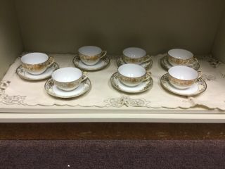 Vintage Noritake/175/christmas/ Ball Ornament Moriage Cups And Saucers Set Of 7