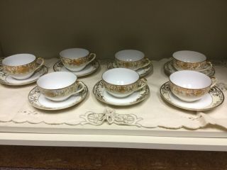Vintage Noritake/175/Christmas/ Ball Ornament Moriage Cups And Saucers Set of 7 2