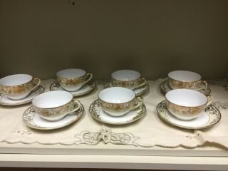 Vintage Noritake/175/Christmas/ Ball Ornament Moriage Cups And Saucers Set of 7 5