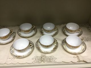 Vintage Noritake/175/Christmas/ Ball Ornament Moriage Cups And Saucers Set of 7 7