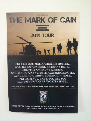 The Mark Of Cain 2014 Australian Tour Poster A2 Songs Of The Third & Fifth