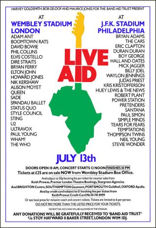 Live Aid Led Zeppelin Queen Who U2 Elton John Clapton Santana Concert Poster 