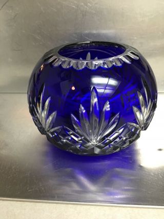 Bohemian Vintage 4 1/2 " Cobalt Blue Cut To Clear 24 Lead Crystal Bowl