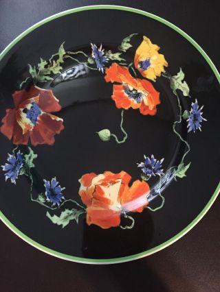 Old Ivory Suracuse China Nature Study Poppies Decorative Plate Black Red Green