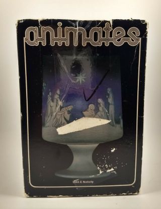 Vintage 1944 - E Animates Nativity Candle Glass Illuminated Christmas L E Smith Co