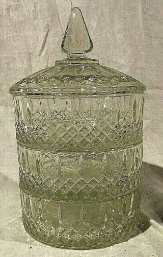 Vintage Indiana Glass 3 Tier Candy Dish With Lid Covered Stacking