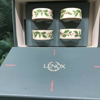 Lenox Holiday Dimension Set Of Four Napkin Rings Holly 24k Gold Christmas