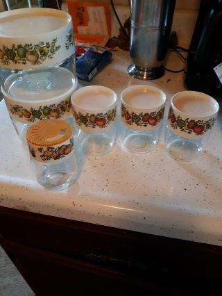5 PYREX SPICE OF LIFE CANISTERS GLASS CONTAINER W LIDS & seals 1 gemco VINTAGE 2