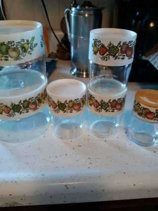 5 PYREX SPICE OF LIFE CANISTERS GLASS CONTAINER W LIDS & seals 1 gemco VINTAGE 5