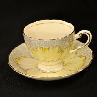 Plant Tuscan Footed Cup Saucer 6289a Hand Painted Yellow Floral Gold 1936 - 1940 