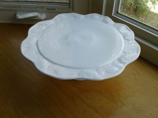 Colony Indiana White Milk Glass Cake Stand Harvest Grapes 1950’s Vintage 13”