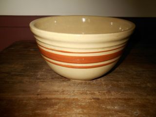 Antique Vintage Yellow Mixing Bowl With Brown Stripes - Watt Ware Oven Ware U.  S.  A.