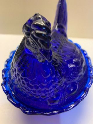 LG Wright Cobalt Blue Glass Hen on Nest Split Tail 3