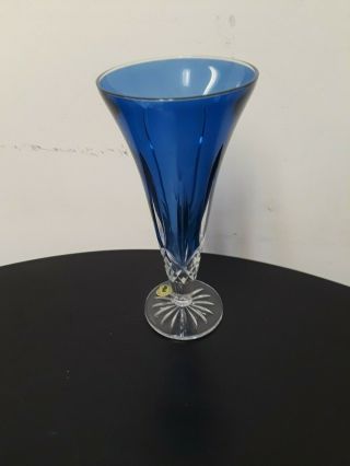 Waterford Lismore Crystal Blue Footed Vase 9 " Flared